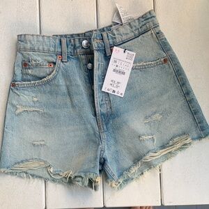 Zara Blue Jean Shorts with Distressed Frayed Hem
